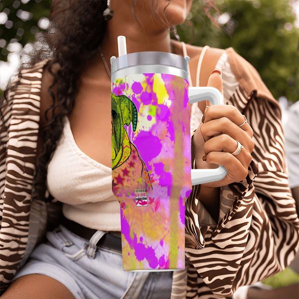 Tumbler mit Hundemotiv Cindy - Edelstahl, Becher, 1L, mit Strohhalm, bunt, Motive in Digitaler Popart, Englische Bulldogge, Bully